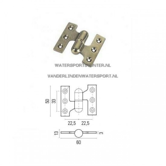 Scharnier Paumelle Messing Rechts 60 x 50 mm